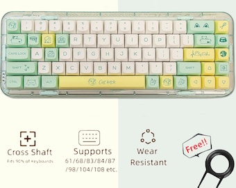Juego de teclas con grafiti de gato peculiar, juego de teclas de anime de gato lindo, teclas universales Artisan, teclas de juego de teclado mecánico, juego de teclas 131 XDA