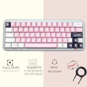 Japanese Pink Keycaps Set, Simple Cherry Blossom Keycap Set, Cherry Artisan Keycap Set, Mechanical Keyboard Universal 140 Keycaps