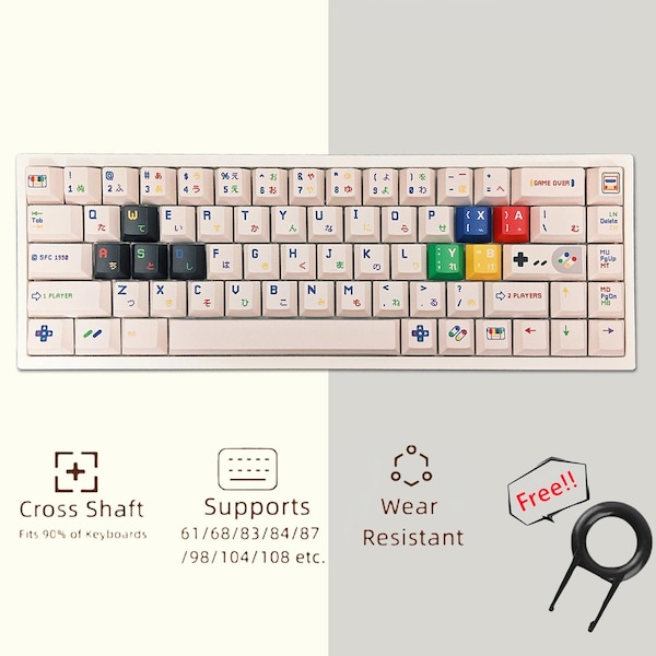 Japanese Retro Keycaps Set, Simple White Keycaps Set, Mechanical Keyboard Universal Keycaps, Cherry PBT 142 Artisan Keycaps