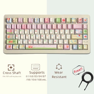 Cute Colorful Bear Keycaps Set, Pink Blue Cartoon Keycaps Set, Mechanical Keyboard Universal Keycaps, Cherry XOA 134 Artisan Keycaps