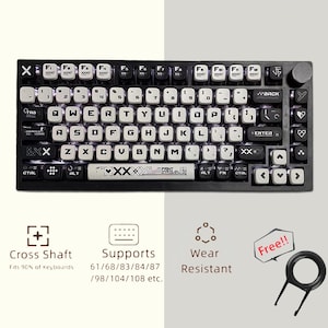Zwart-witte doorschijnende keycaps-set, eenvoudige zwart-witte keycaps-set, mechanische gaming-toetsenbordtoetsen, 122 OEM ambachtelijke toetsen