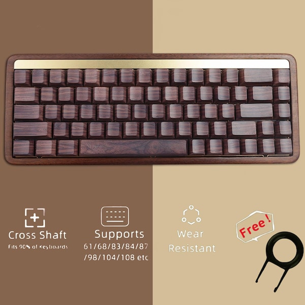 Juego de teclas con impresión lateral en nogal, juego de teclas retroiluminadas de madera, juego de teclas Cherry 132 para teclado mecánico, juego de teclas Artisan
