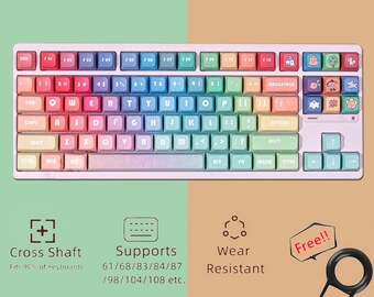 Gradient Rainbow Keycaps Set, Cute Graffiti Keycaps Set, XDA 132 Artisan Keycaps, Mechanical Keyboard Universal Keycaps