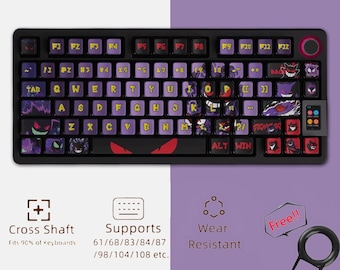 Doorschijnende toetsenset paars verloop, Gengar Anime-toetsen, Pokemon-toetsenbord, universele toetsenblok mechanisch toetsenbord, OEM 122 Artisan-toetsenbord
