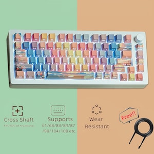 Colorful Cloud Gradient Keycaps Set, Evening Sunset Side Engraved Keycaps Set, Cherry Artisan 131 Keycap Set, Cute Macaron Candy Keycaps Set