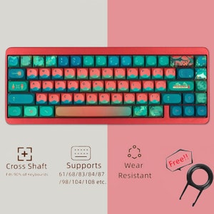 Cute Watermelon Keycaps Set, Japanese Keycaps Set, Mechanical Keyboard Universal Keycaps, PBT 118 Artisan Keycaps, Gift for Gaming Lover