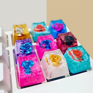 Vintage Rose Resin Keycap, Translucent Resin Keycaps, Handmade Resin Keycap, Esc Keycap, Creative Artisan Keycaps, Keyboard Keycaps
