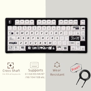 Simple Black White Keycaps Set, Gaming Keycaps Set, Mechanical Keyboard Universal Keycap, Cherry Artisan PBT 139 Keycaps, Gift for Boyfriend