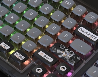 PBT 117 Keycap Set, Mechanical Cool PC Keycap Set, Black Gray Translucent Keycaps Set, Resin Artisan Keyboard Caps, Great Gift For Him