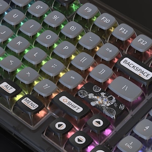 PBT 117 Keycap Set, Mechanical Cool PC Keycap Set, Black Gray Translucent Keycaps Set, Resin Artisan Keyboard Caps, Great Gift For Him