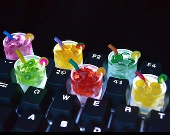 Fruit Drink Keycaps Best Personalized Cross-axis Mechanical Keyboards Transparent Keycaps, Creative Handmade 3D PBT Resin Key cap