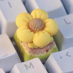 Sunflower Artisan Keycaps, kawaii handgemaakte hars keycaps, 3D enkel mechanisch toetsenbord keycaps, kersen toetsenbord cartoon keycaps