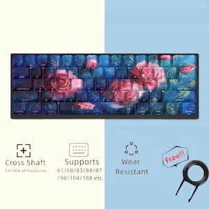 ヴィンテージローズ半透明キーキャップセット、フラワーサイド刻印キーキャップセット、メカニカルキーボードユニバーサルキーキャップ、PBTチェリーアーティザン128キーキャップ