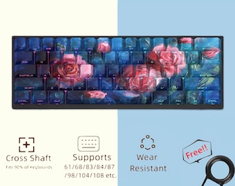 Set med genomskinliga tangenter i vintage-rosa, set med graverade tangenter på sidan, universella tangenter för mekaniskt tangentbord, PBT Cherry Artisan 128 tangenter