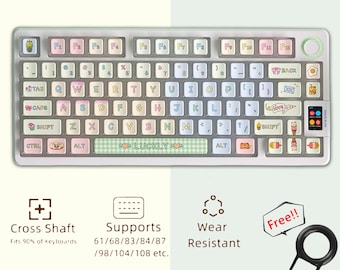 Cute Graffiti Translucent Keycaps Set, Cartoon Alphabet Graffiti Keycaps Set, Gaming Keyboard Universal Keycaps, OEM PBT 122 Artisan Keycaps