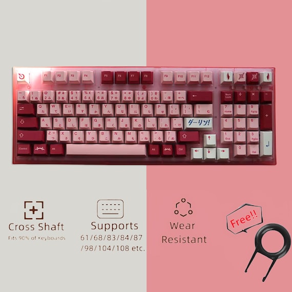 Pink-red Japanese Keycaps Set, Handmade Resin Keycap Set, Cherry Artisan Keycap Set, Pinky Mechanical Keyboard, Gift For Her, PBT Material