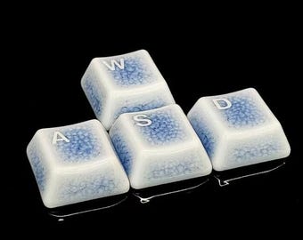 5 Colors Ceramics WSAD Keycaps, Crackle Pattern Single Key Cap, Backlit Artisan Key Caps, Gift For Gamers