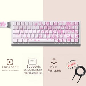 Anime Sakura Backlit Keycap Set, Cute Pink Keycaps, Gaming Keyboard Keycaps, Cherry MX PBT Keycap, Keycap Set Aesthetic, Gift For Friends