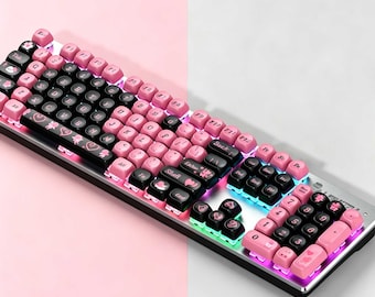 Black Pink Keycaps Set, Anime Figure PBT Keycaps, Gaming Keyboard Universal Keycaps, Women’s Kawaii Keyboard Accessory, Gift For Her