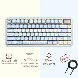Cute Ice Cream Keycaps Set, Graffiti Blue Keycaps Set, Mechanical Keyboard Universal Keycaps, PBT MOA 135 Artisan Keycaps