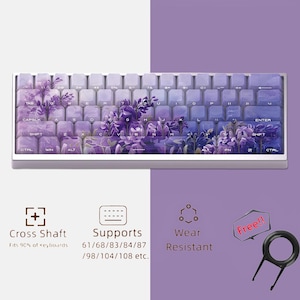 Wisteria Flower Translucent Keycaps Set, Gradient Purple Side Engraved Keycap Set, Mechanical Keyboard Universal Keycap, 130 Artisan Keycaps