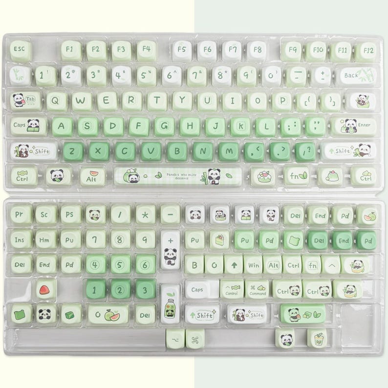 Function Keycaps Cute Panda Green Keycaps Set, Gradient Green Keycaps Set, Anime Artisan ...