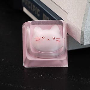 Rosa Kawaii Katzen Tastenkappe, einteilige Harz-Schlüsselkappe, handgemachte Artisan-Schlüsselkappe, handgemachtes 3D-Schlüsselkappengeschenk, ESC-Schlüsselkappe, Geschenk für sie, Geschenkideen
