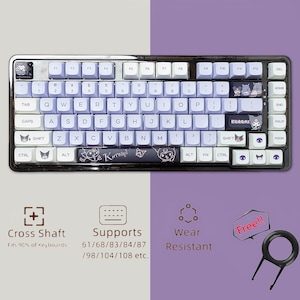 Juego de teclas de anime moradas, juego de teclas de dibujos animados kawaii, juego de 146 teclas Cherry Artisan, juego de teclas universales para teclado mecánico