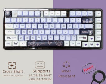 Juego de teclas de anime moradas, juego de teclas de dibujos animados kawaii, juego de 146 teclas Cherry Artisan, juego de teclas universales para teclado mecánico