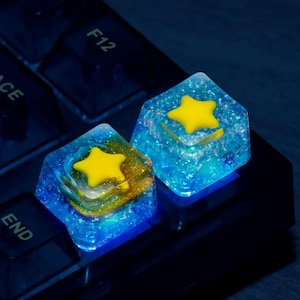 Shiny Star Translucent Resin Keycaps, Beautiful Cross Axis Keycaps, Mechanical Keyboards Keycaps, Cute Keycaps For Gamers, Gift For Friend