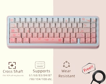 Cherry Blossoms Keycaps Set, OEM Artisan Keycaps Set, 68 87