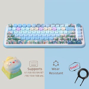 Blue Daisy Translucent Keycaps Set, Art Painting Engraved Keycaps Set, Custom & Handmade For All Mechanical Keyboard, MCA 122 Artisan Keys