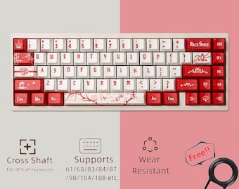 Gothic Red Rose Keycaps Set, PBT 127 Keys Keycap, Gaming Keyboard Keycap, Artisan Universal Keyboard Caps, Cherry MX Keycaps, Halloween Gift