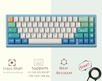 Anpassat Summer Land-tangentbordsset, tonat blått tangentbordsset, PBT-tangentbord, för MX Cherry-switchar, mekaniskt tangentbord, 146 tangenter för spel