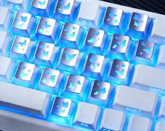 Heart Butterfly Keycap Set, Original Profile 21 Key Caps, Mechanical Keyboard Artisan Keycaps Anime Gifts, 4 Color Options