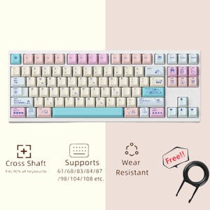 Precioso juego de teclas E-Pet color macarrón, juego completo de teclas de anime de dibujos animados, teclas de teclado mecánico de 147 teclas, un bonito regalo para ella.