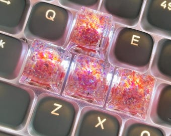 Iridescent Shell Transparent Resin Keycaps, Shimmer Sequins Artisan Key cap, Mechanical Keyboards Keycaps, OEM Crystal Artisan Keycap Gift
