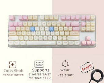 Kawaii Cat Keycaps Set, Mechanical Keyboard Backlit Key Caps, MOA Artisan Keycaps, 148 keys, Birthday Gift For Gamer