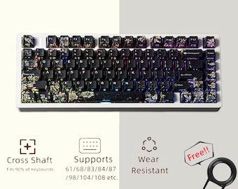 Black Transparent Keycaps Set, Backlit PBT Gaming Key Caps, Side-engraved Cherry MX Keycaps, Gift For Gamers