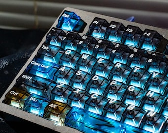 Gradient Blue Black Key Caps, Full Transparent Keycap Set, Universal Mechanical Keyboard, Original 154 Artisan Keycap, Accessory Gamer Gift
