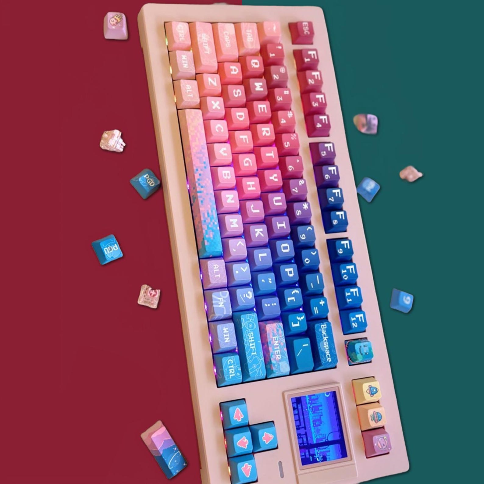 Colorful Pixel Gradient Keycaps Set, Fantasy Pink and Blue Keycaps Set ...