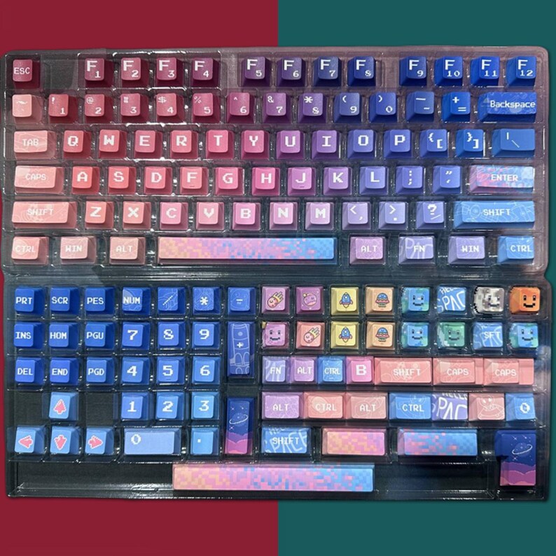 Colorful Pixel Gradient Keycaps Set, Fantasy Pink and Blue Keycaps Set ...