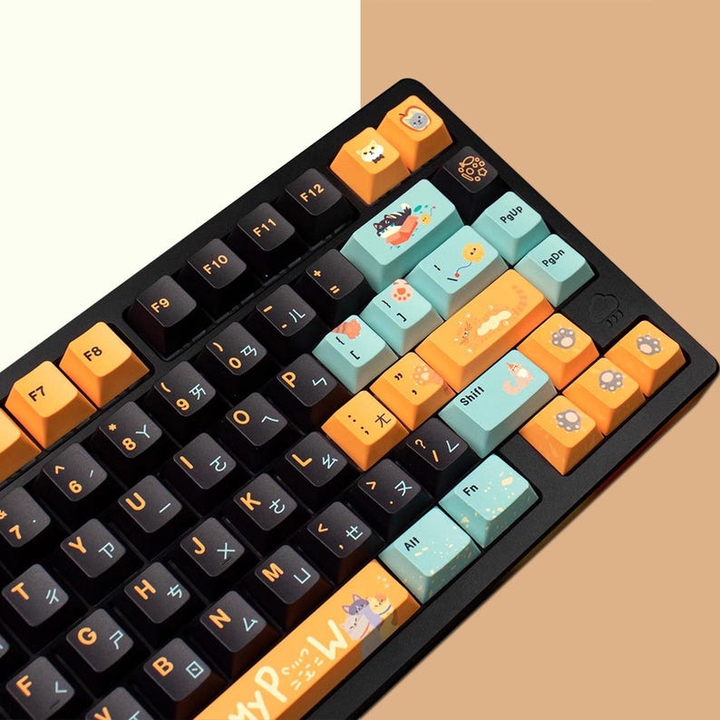 Funny Cat Keycap Set, Japanese Black Keycaps Set, Mechanical Keyboard ...