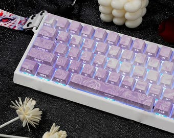 6 Colors Shine Through Keycap Set, Floral Rose Pattern Keycaps, Mechanical Keyboard Accessories, Gift for Gamers, For Girl