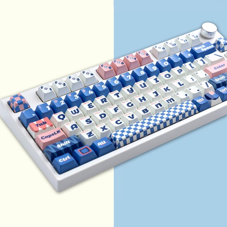 Memphis Style Keycaps Set, Vintage Blue Plaid Keycaps Set, Mechanical ...