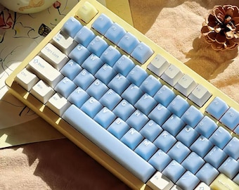 Semi-transparent Blue Keycaps Set, Frosted Jelly Keycap Set, Elegant Gradient Keycap Set, Mechanical Keyboard Artisan Keycaps