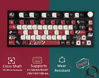 Retro zwart-rode keycaps set, Alice Anime keycaps set, mechanische toetsenbord universele keycaps, kersen PBT 137 ambachtelijke keycaps