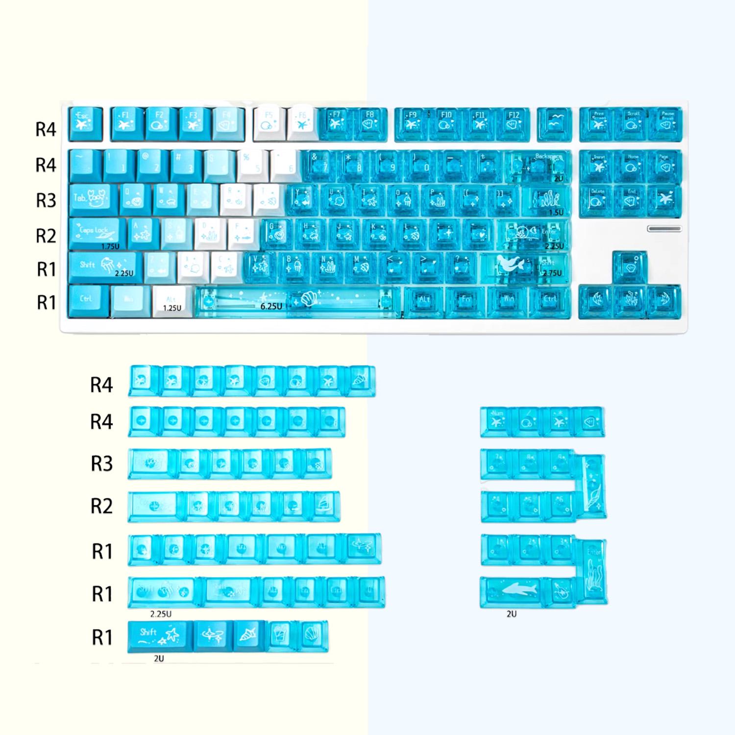 Translucent Key Cap Set Translucent Backlit Keycaps Set, Grandient Blue Pink Key Caps, Artisan ...