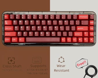 Retro Red Keycaps Set, Gaming Keyboard Keycaps Set, 173 PBT Cherry Universal Keycaps Set, Artisan Keycap Set, Gift for Boyfriend