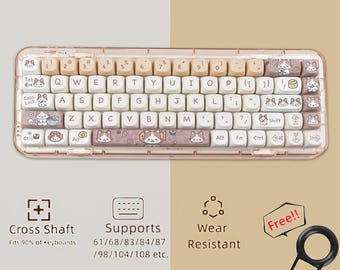 Juego de teclas con forma de gato, juego de teclas con grafiti de gato, teclas universales para teclado mecánico, teclas artesanales MOA 142, regalo para novia